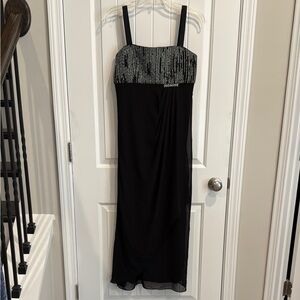 R & M Richards Black and Silver Maxi Dress